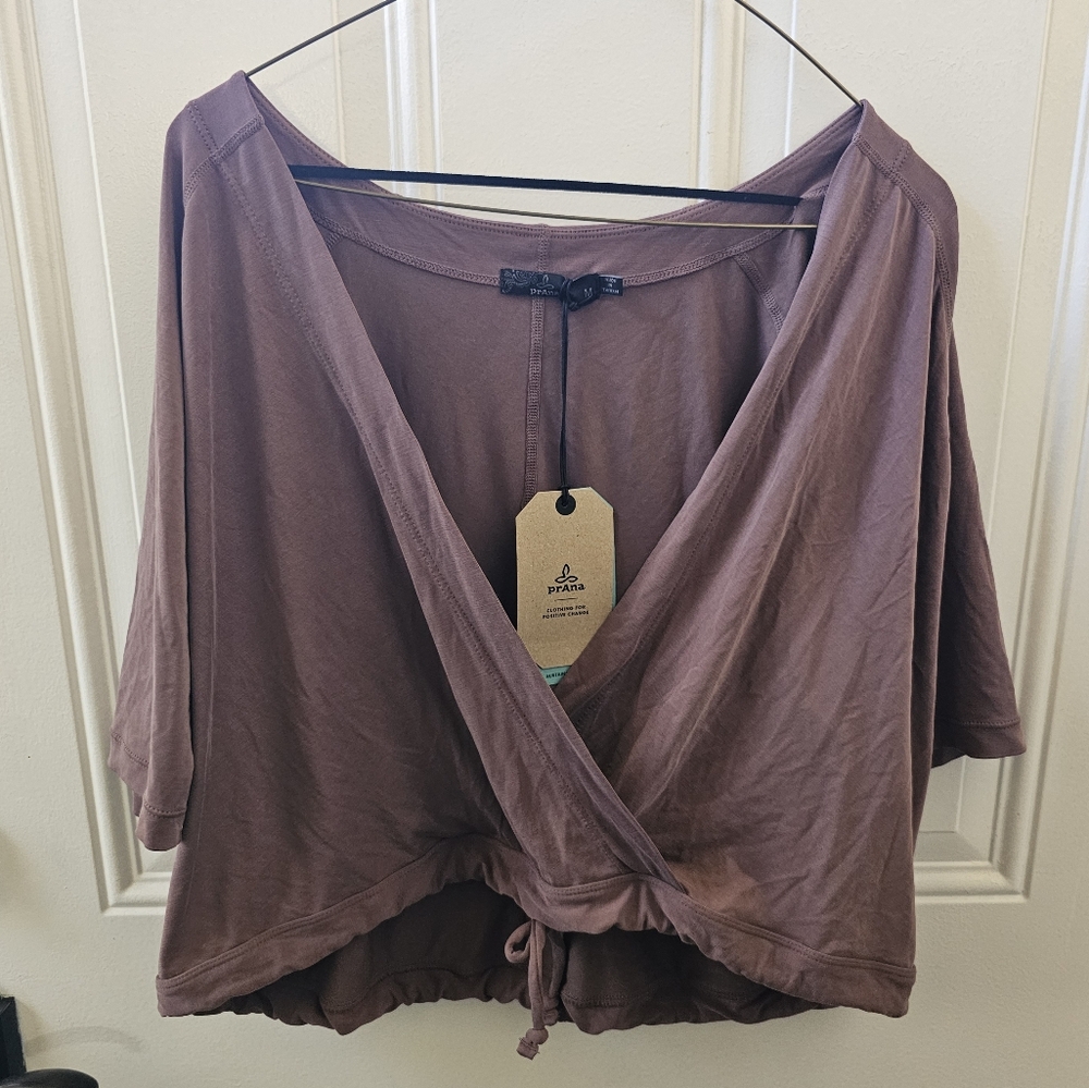 NWT Prana Womens Narkana Cropped Short Sleeve Yoga Workout Top, Size M Mauve